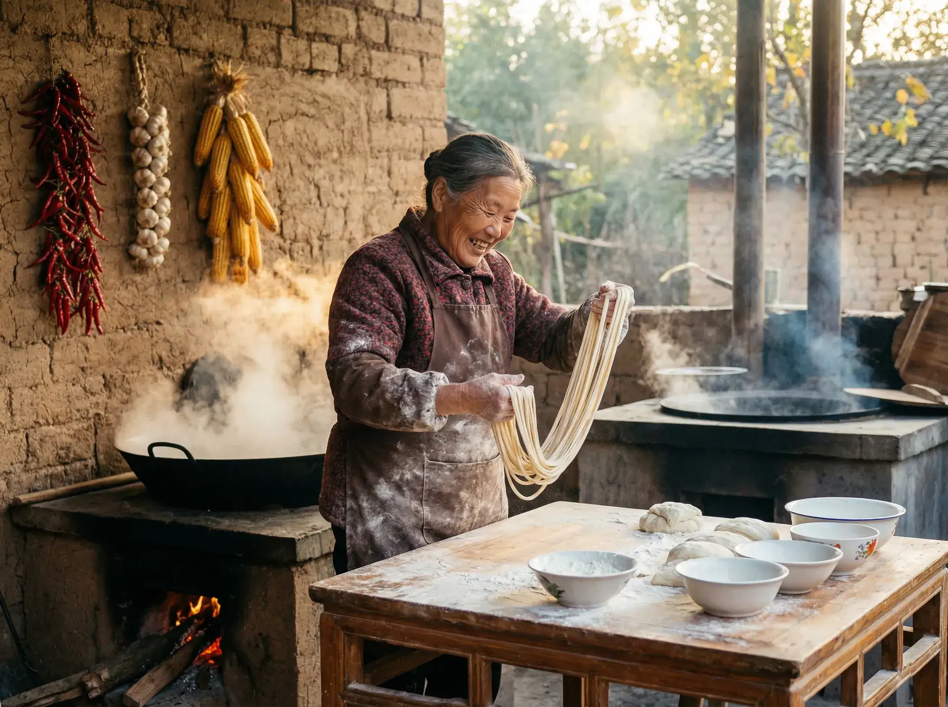 农家大嫂手擀面 - 坐在上面摇是一种什么体验 乡村美食